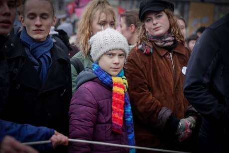 Greta Thunberg em manifestação em Bruxelas, em 6 de março Greta Thunberg em manifestação em Bruxelas, em 6 de março