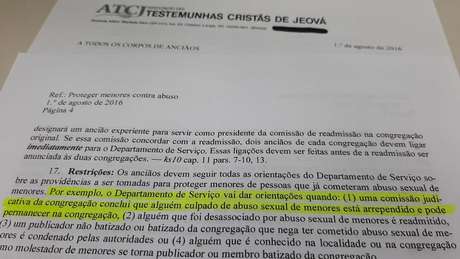 Desde 1992, a sede da igreja enviou nove cartas às filiais das Testemunhas de Jeová com orientações sobre como proceder em casos envolvendo abuso sexual de crianças