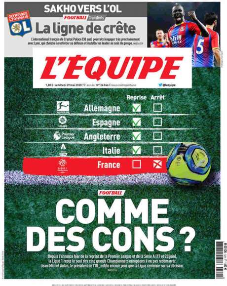 Capa do "L'Équipe desta sexta-feira (Foto: Reprodução) Capa do "L'Équipe desta sexta-feira (Foto: Reprodução)