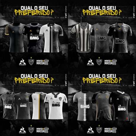 A enquete é para escolher quais modelos de camisa criados pelo torcedor serão produzidos pela fornecedora do Galo como material especial-(Divulgação) A enquete é para escolher quais modelos de camisa criados pelo torcedor serão produzidos pela fornecedora do Galo como material especial-(Divulgação)