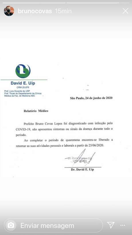 O quadro de Covas foi acompanhado pelo infectologista David Uip O quadro de Covas foi acompanhado pelo infectologista David Uip