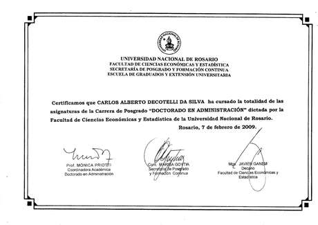 Certificado do ministro da Educação, Carlos Alberto Decotelli, na Universidade Nacional de Rosário