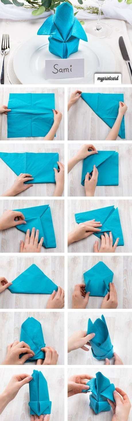 33. Tutorial como dobrar guardanapo de pano – Via: Pinterest 33. Tutorial como dobrar guardanapo de pano – Via: Pinterest
