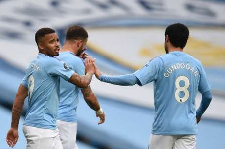 Gabriel Jesus marcou o primeiro gol da partida (Foto: OLI SCARFF / POOL / AFP) Gabriel Jesus marcou o primeiro gol da partida (Foto: OLI SCARFF / POOL / AFP)