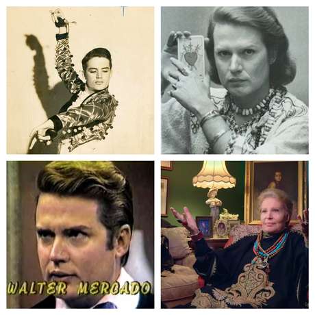 Acima, Walter Mercado nos tempos de teatro e, ao lado, no início como astrólogo na TV, quando usava o nome artístico Shanti Ananda; abaixo, como galã de novela e em cena do documentário Acima, Walter Mercado nos tempos de teatro e, ao lado, no início como astrólogo na TV, quando usava o nome artístico Shanti Ananda; abaixo, como galã de novela e em cena do documentário