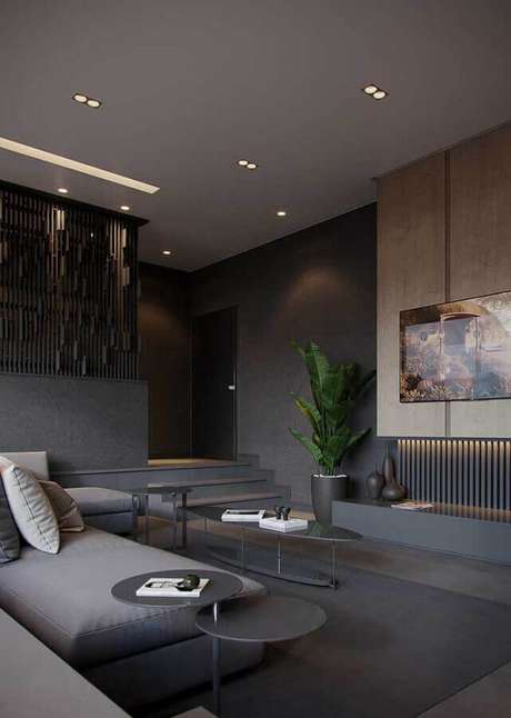 17. A sala preta e cinza é perfeita para quem procura por um estilo bem contemporâneo de decoração – Foto: Pinterest