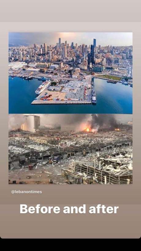Vista aérea do antes e depois da região atingida pela megaexplosão Vista aérea do antes e depois da região atingida pela megaexplosão