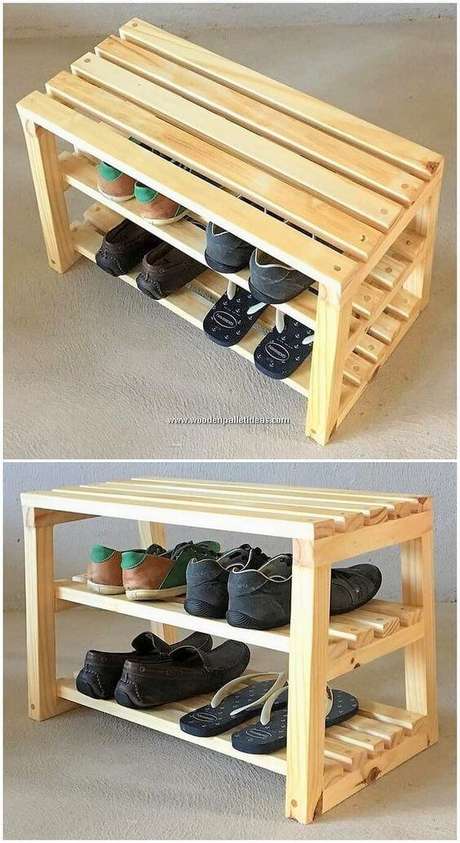 24. Sapateira de pallet pequena para deixar na entrada de casa – Via: Pinterest