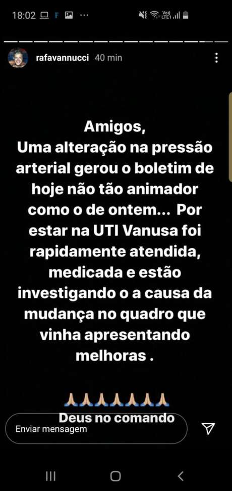 Filho de Vanusa comentou o estado de saúde da mãe nas redes sociais Filho de Vanusa comentou o estado de saúde da mãe nas redes sociais