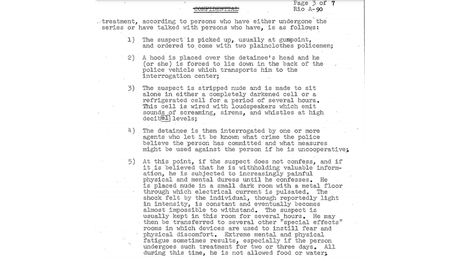 Documento enviado pelo consulado americano do Rio de Janeiro descreve padrão de tortura