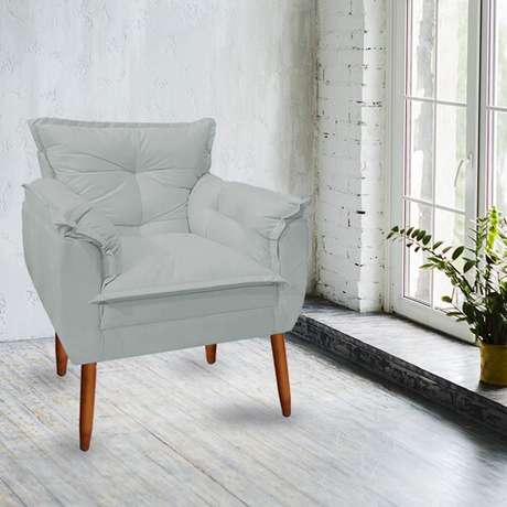 21. Poltrona opala cinza na sala de estar – Via: Pinterest 21. Poltrona opala cinza na sala de estar – Via: Pinterest