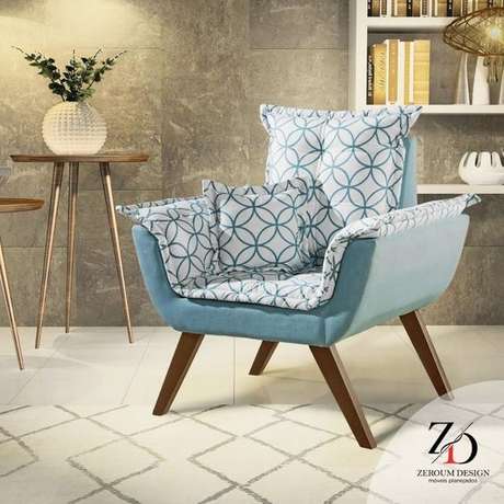 16. Poltrona estampada em tons de azul – Via: Zeroum Design 16. Poltrona estampada em tons de azul – Via: Zeroum Design