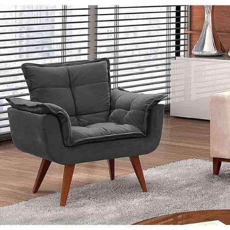 34. Sala de estar com poltrona opala cinza – Via: Pinterest 34. Sala de estar com poltrona opala cinza – Via: Pinterest