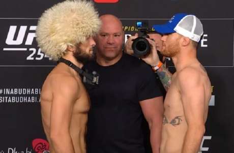 Khabib colocará cinturão peso-leve em jogo diante do americano Justin Gaethje (Foto: Reprodução YouTube UFC) Khabib colocará cinturão peso-leve em jogo diante do americano Justin Gaethje (Foto: Reprodução YouTube UFC)