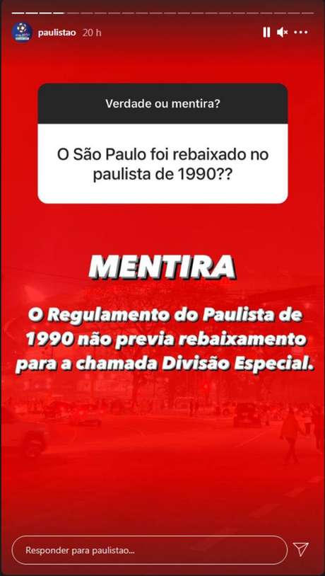 Organização do Campeonato Paulista nega que o São Paulo tenha sido rebaixado na edição de 1990 do torneio Organização do Campeonato Paulista nega que o São Paulo tenha sido rebaixado na edição de 1990 do torneio