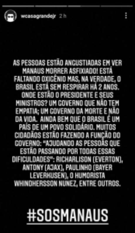 Texto postado por Casagrande (Foto: Reprodução/Instagram) Texto postado por Casagrande (Foto: Reprodução/Instagram)