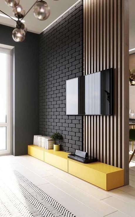9. Papel de parede tijolinho preto – Via: Decor Fácil 9. Papel de parede tijolinho preto – Via: Decor Fácil