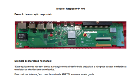 Anatel marking on the Raspberry Pi 400 board 