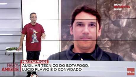 Neto (esquerda) falou sobre o Botafogo e o futebol carioca enquanto entrevistava Lúcio Flávio (direita) (Reprodução / BandSports) Neto (esquerda) falou sobre o Botafogo e o futebol carioca enquanto entrevistava Lúcio Flávio (direita) (Reprodução / BandSports)