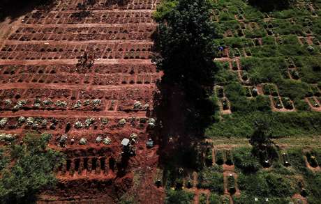 Escavadeira abre covas em cemitério Vila Nova Cachoeirinha, em São Paulo
01/04/2021
REUTERS/Amanda Perobelli