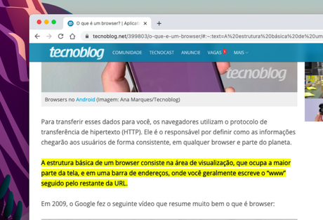 Texto destacado pelo novo recurso do Google Chrome Texto destacado pelo novo recurso do Google Chrome