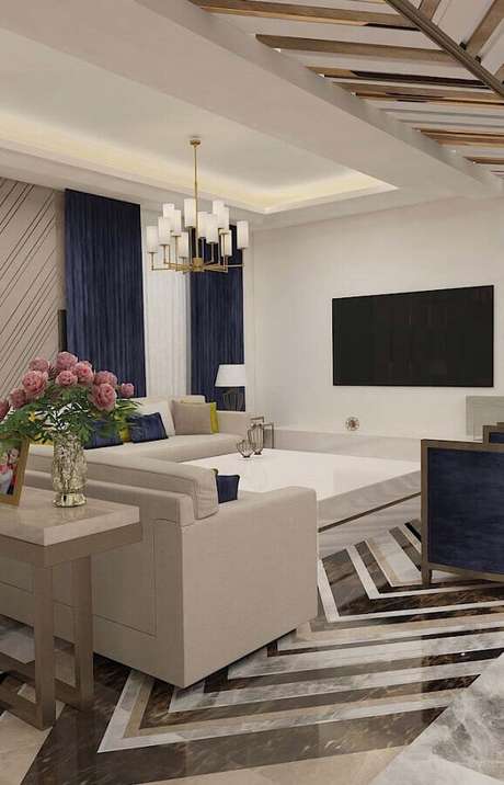 43. Lustre de teto moderno para decoração de sala de jantar – Foto: Pinterest 43. Lustre de teto moderno para decoração de sala de jantar – Foto: Pinterest