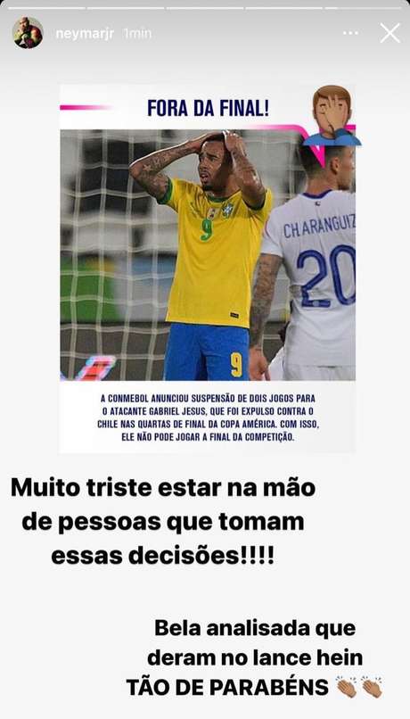 Neymar reclamou de punição para Gabriel Jesus