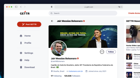 Presidente Jair Bolsonaro na rede social Gettr 