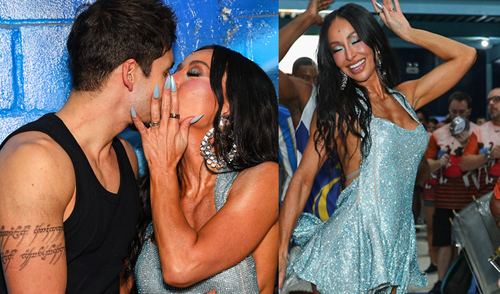 Sabrina Sato e Nicolas Prattes celebram união em ensaio da Vila Isabel com beijo apaixonado