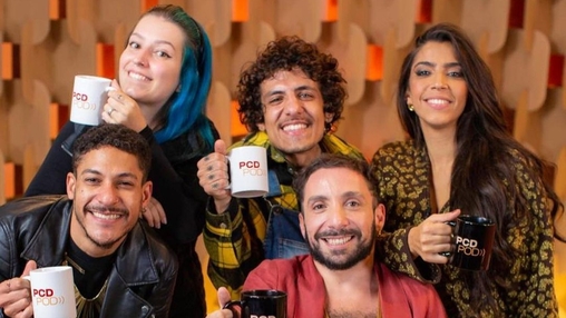 Leo Castilho, Rafa Brunelli, Giovanna Andreo e Benedita Cas&eacute; Zerbini em um epis&oacute;dio de PCDPOD