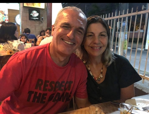 Renate ao lado do marido, o professor de natação Miguel Jorge 