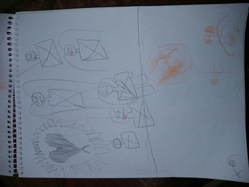 "Esse desenho a Alice fez no abrigo, ela disse que lá embaixo é a maninha Agnes. Disse que é quando nos afogamos"