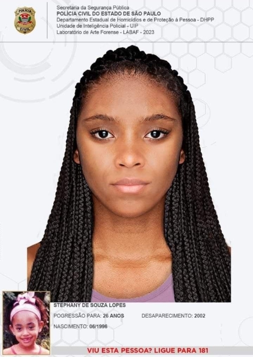 Foto produzida pelo DHPP simula como Stephany estaria nos dias de hoje