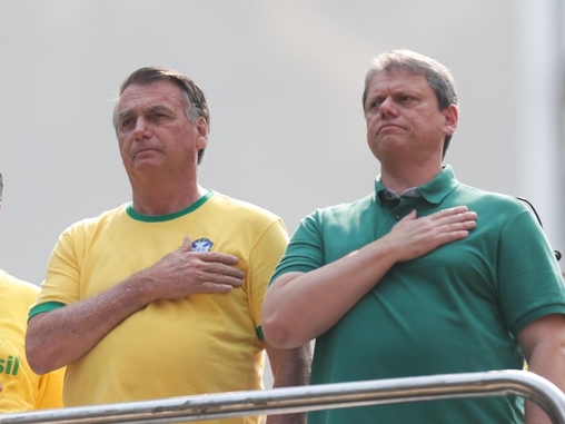 Jair Bolsonaro e Tarcísio de Freitas em ato na Paulista em 2024