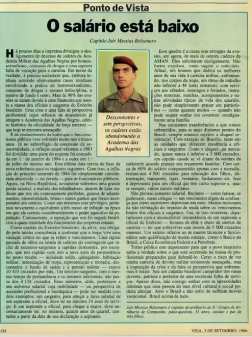 Artigo na revista Veja assinado por Jair Bolsonaro com críticas ao salário dos militares
