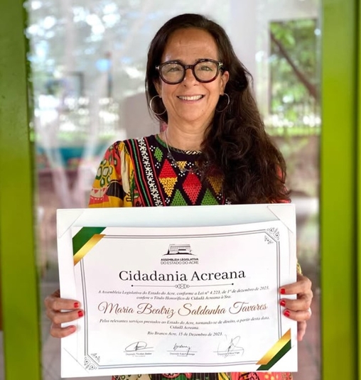 Bia Saldanha recebeu em 2023 o t&iacute;tulo de "cidad&atilde; acreana"