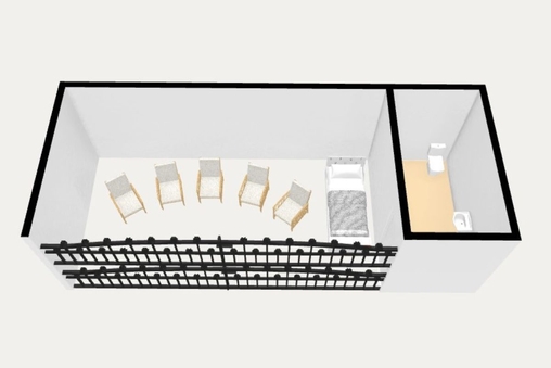 Imagem gerada em software para ilustrar a cela improvisada no HGG