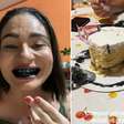Mulher viraliza ao aparecer com sorriso preto após comer bolo
