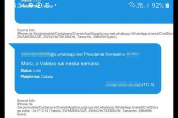 Mensagem de Bolsonaro a Moro