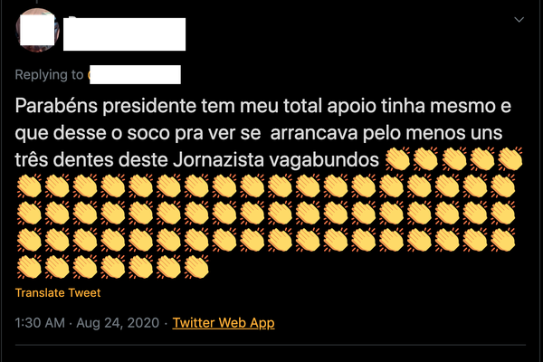 Reprodução de tuíte com ataque a jornalistas