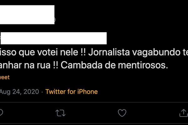 Reprodução de tuíte com ataque a jornalistas