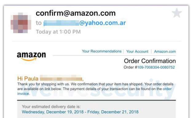 Cuidado com esse e-mail falso de compra fantasma na Amazon