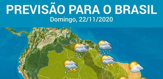 Domingo com chuva forte em várias áreas do Brasil