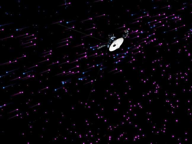Ilustração mostra a sonda Voyager 1, da Nasa, explorando uma nova região no Sistema Solar chamada "rodovia magnética"