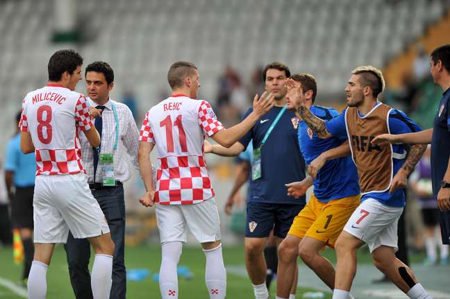 Croácia comemora um dos gols da importante vitória