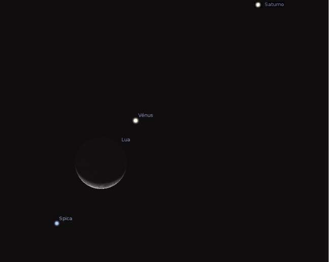 Programa Stellarium simula como deve ser a disposição dos astros no dia da ocultação de Vênus pela Lua