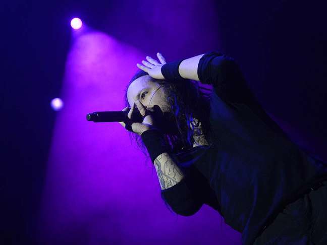 <p>Johnatan Davis, vocalista da banda Korn, durante show no Monsters of Rock</p>