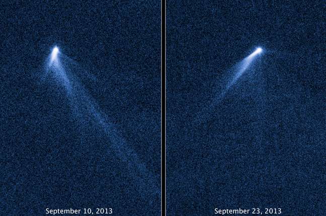 Imagem do Hubble mostra o asteroide P/2013 P5, que surpreendeu cientistas por ter caudas, como um cometa