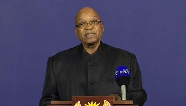 <p>Zuma, no anúncio da morte de Nelson Mandela, em pronunciamento em Pretória</p>