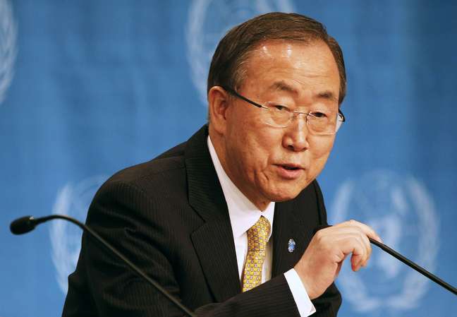 O secretário-geral da ONU, Ban Ki-moon, durante discurso aos participantes da conferência de paz da Síria